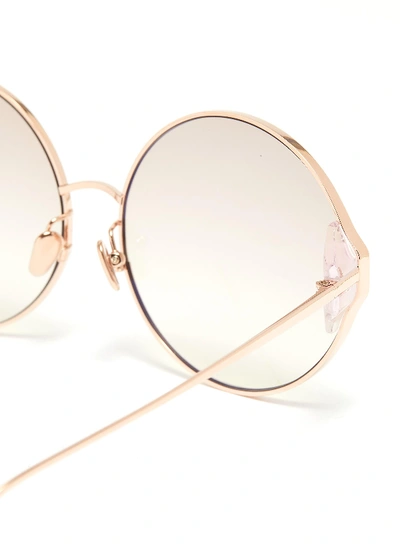 Shop Linda Farrow Acetate Corner Metal Oversized Round Sunglasses In Metallic