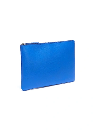 Shop Balenciaga 'everyday' Logo Print Medium Leather Pouch In Blue
