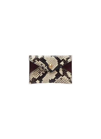 Shop Alexander Mcqueen Skull Python Embossed Leather Envelope Card Holder