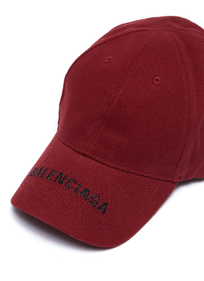 Shop Balenciaga 'everyday' Logo Embroidered Visor Baseball Cap In Dark Red