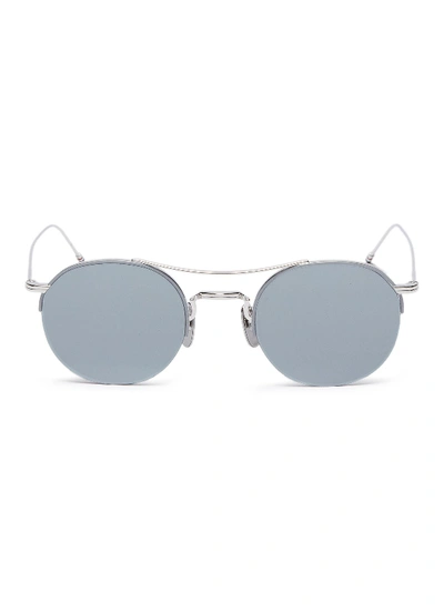 Shop Thom Browne Browbar Mirror Metal Round Sunglasses In Metallic