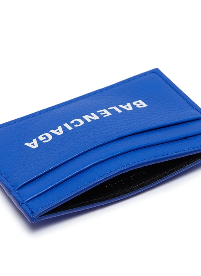 Shop Balenciaga 'everyday' Logo Print Leather Card Holder In Blue