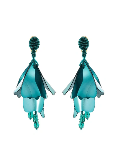 Shop Oscar De La Renta 'large Impatiens' Petal Glass Crystal Drop Clip Earrings In Blue