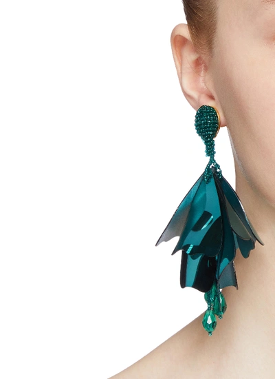 Shop Oscar De La Renta 'large Impatiens' Petal Glass Crystal Drop Clip Earrings In Blue
