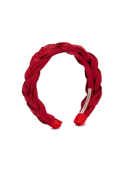 Shop Jennifer Behr 'lorelei' Braided Faille Headband In Raspberry Pink