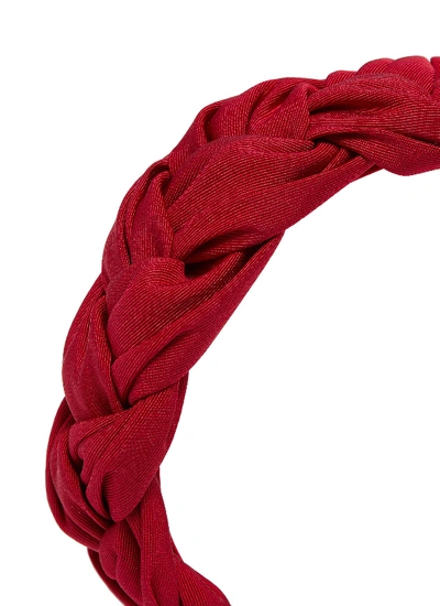 Shop Jennifer Behr 'lorelei' Braided Faille Headband In Raspberry Pink