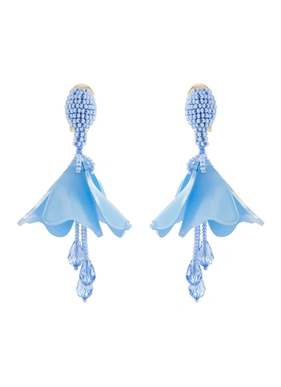 Shop Oscar De La Renta 'small Impatiens' Petal Glass Crystal Drop Clip Earrings In Blue