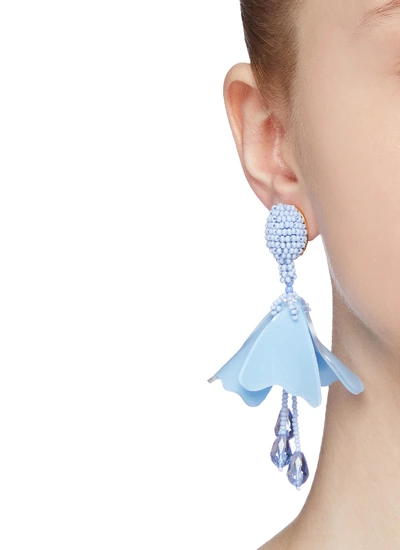 Shop Oscar De La Renta 'small Impatiens' Petal Glass Crystal Drop Clip Earrings In Blue