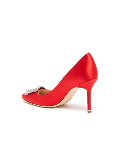 Shop Manolo Blahnik 'hangisi 90' Swarovski Crystal Brooch Satin Pumps In Red