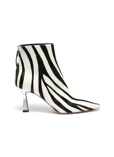 Shop Wandler 'lina' Metallic Heel Zebra Print Bovine Hair Ankle Boots In White / Zebra