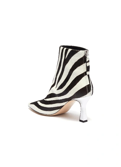 Shop Wandler 'lina' Metallic Heel Zebra Print Bovine Hair Ankle Boots In White / Zebra