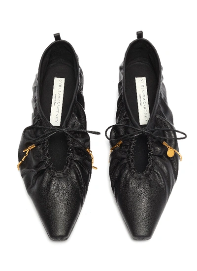Shop Stella Mccartney Lace-up Ruched Faux Leather Flats