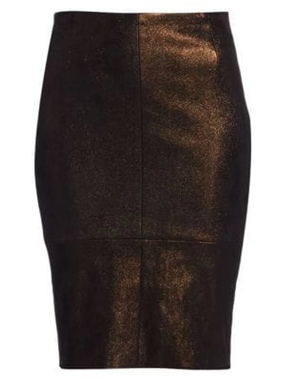 Shop Akris Metallic Leather Pencil Skirt In Copper