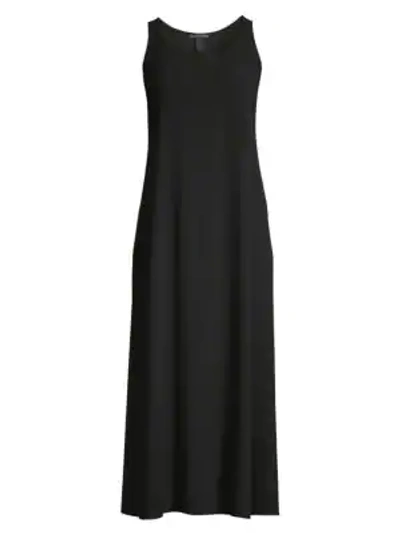 Shop Eileen Fisher Silk Midi Dress In Black