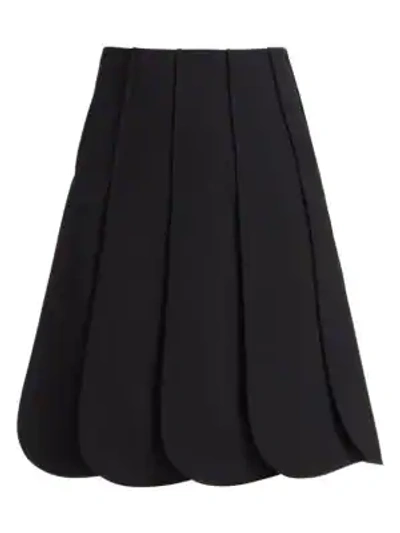 Shop Valentino Women's Scallop Pleated A-line Skirt In Black
