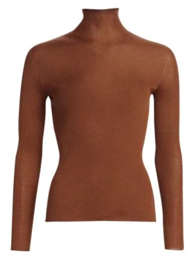 Shop Akris Seamless Cashmere & Silk Turtleneck Sweater In Bark