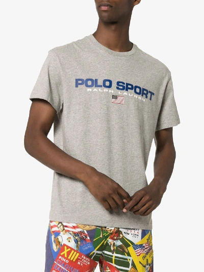 Shop Polo Ralph Lauren Logo Print T-shirt In Grey
