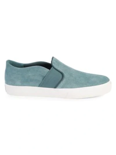 Shop Vince Fenton Suede Perforated Slip-on Sneakers In Aloe