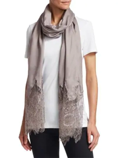 Shop Valentino Lace-edged Shawl In Grey