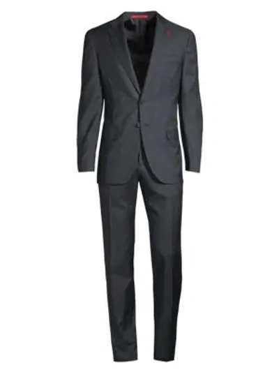 Shop Isaia Regular-fit Plaid Wool Suit In Dark Navy