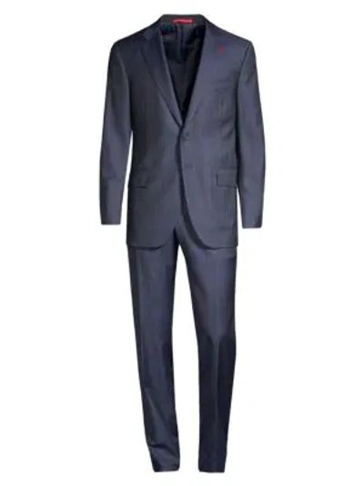 Shop Isaia Regular-fit Pinstripe Wool Suit In Blue