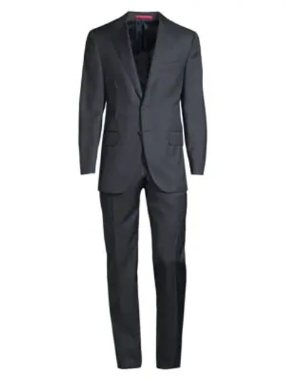 Shop Isaia Regular-fit Wool Herringbone Suit In Navy