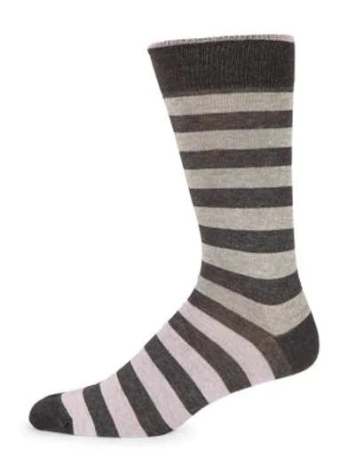 Shop Saks Fifth Avenue Collection Multicolor Rugby Stripe Socks In Charcoal