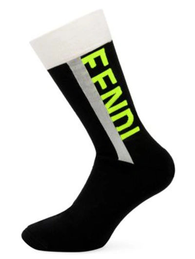 Shop Fendi Neon Logo Socks In Black Yellow