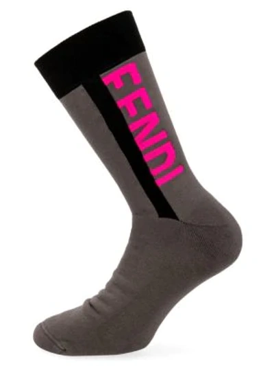 Shop Fendi Neon Logo Socks In Grey Pink