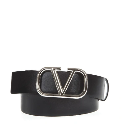 Shop Valentino Black Vlogo Leather Belt