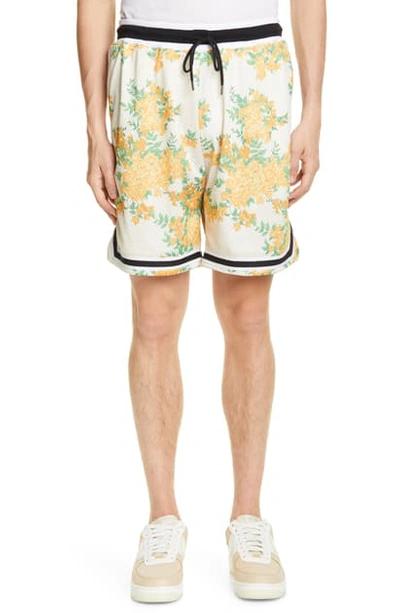 Shop John Elliott Floral Print Basketball Shorts In Ivory Bougainvillea