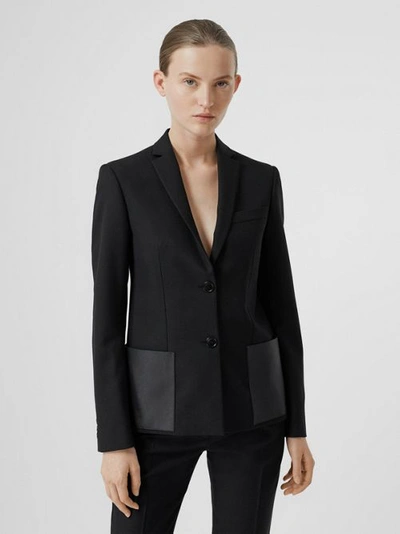 Shop Burberry Leather Detail Wool Tailored Jacket In Black