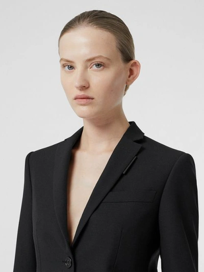 Shop Burberry Leather Detail Wool Tailored Jacket In Black