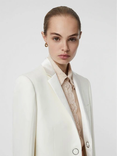 Shop Burberry Silk Trim Press-stud Wool Tailored Jacket In Natural White