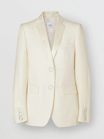 Shop Burberry Silk Trim Press-stud Wool Tailored Jacket In Natural White