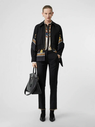 Shop Burberry Button-down Collar Collage Scarf Print Silk Shirt In Black