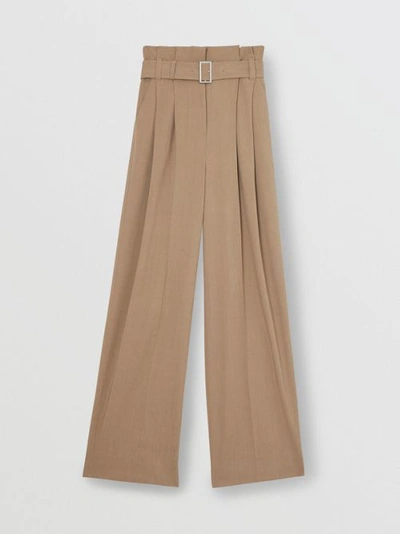 Shop Burberry Wool Blend High-waisted Trousers In Warm Taupe