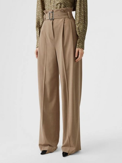Shop Burberry Wool Blend High-waisted Trousers In Warm Taupe