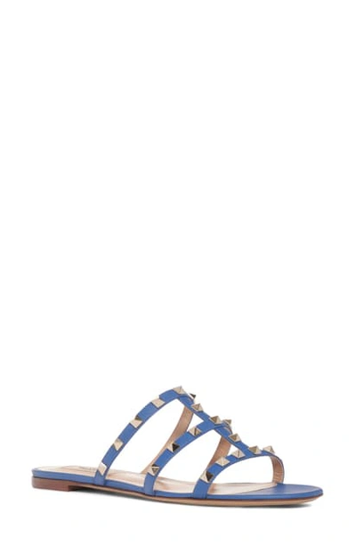 Shop Valentino Rockstud Slide Sandal In Baltique Blue Leather