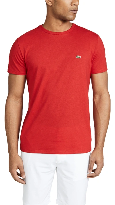 Shop Lacoste Short Sleeve Pima Jersey Crew Neck Tee In Red