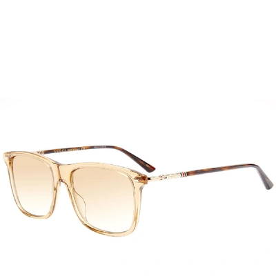 Shop Gucci Cylindrical Web Square Frame Sunglasses In Yellow