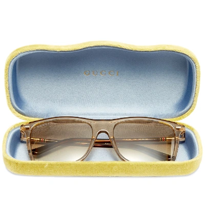 Shop Gucci Cylindrical Web Square Frame Sunglasses In Yellow