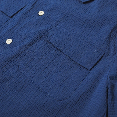 Shop Albam Revere Collar Work Shirt In Blue