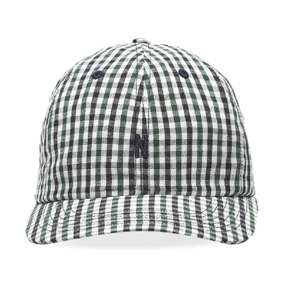 Shop Norse Projects Gingham Sports N Logo Cap In Blue