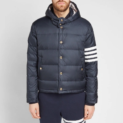 Shop Thom Browne 4 Bar Hooded Jacket Down Jacket In Blue