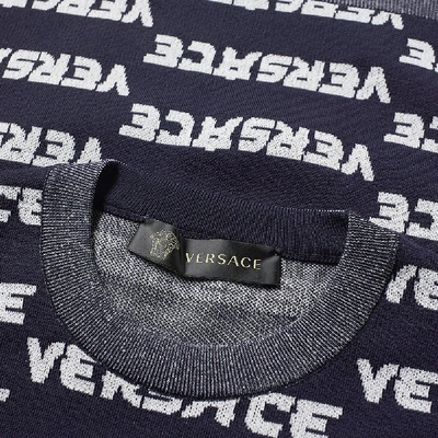 Shop Versace Japanese Logo Intarsia Knit In Blue