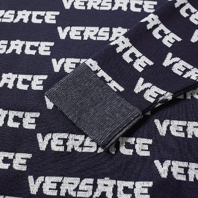 Shop Versace Japanese Logo Intarsia Knit In Blue