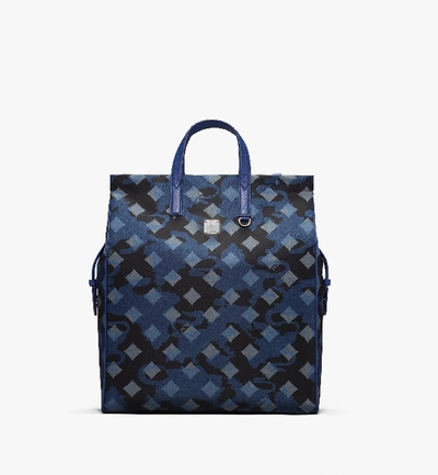 Shop Mcm Dieter Tote Bag In Munich Lion Camo In Blue | Estate Blue