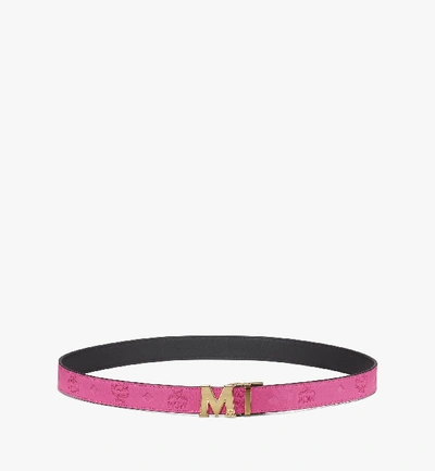 Shop Mcm Claus Flat M Reversible Belt In Visetos In Sugar Pink