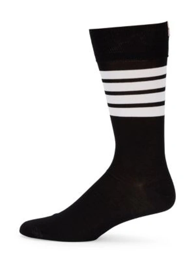 Shop Thom Browne Men's Mid-calf Stripe Socks In Black